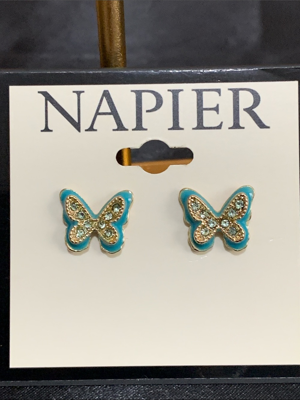 NWT Napier gold tone turquoise butterfly earrings